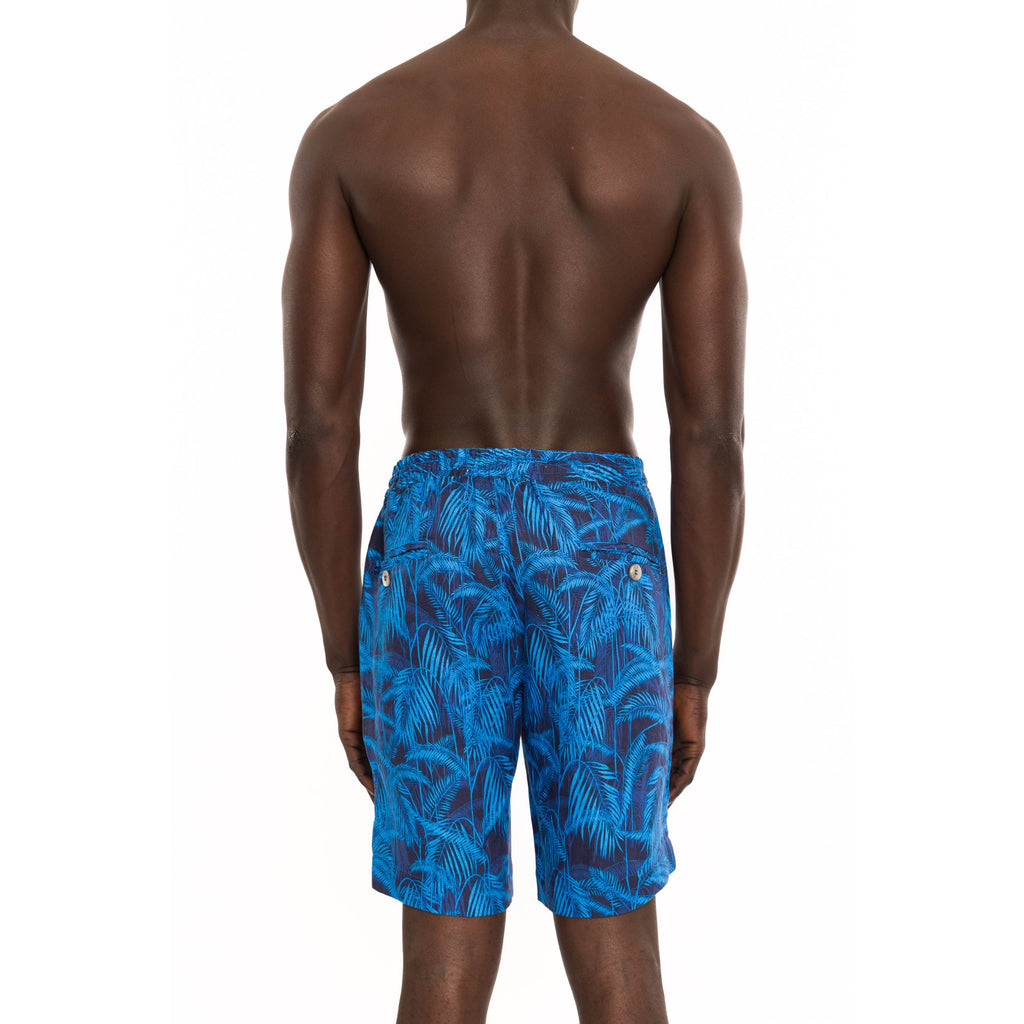 LINEN SHORT WITH DRAWSTRING WITH PALM PRINT