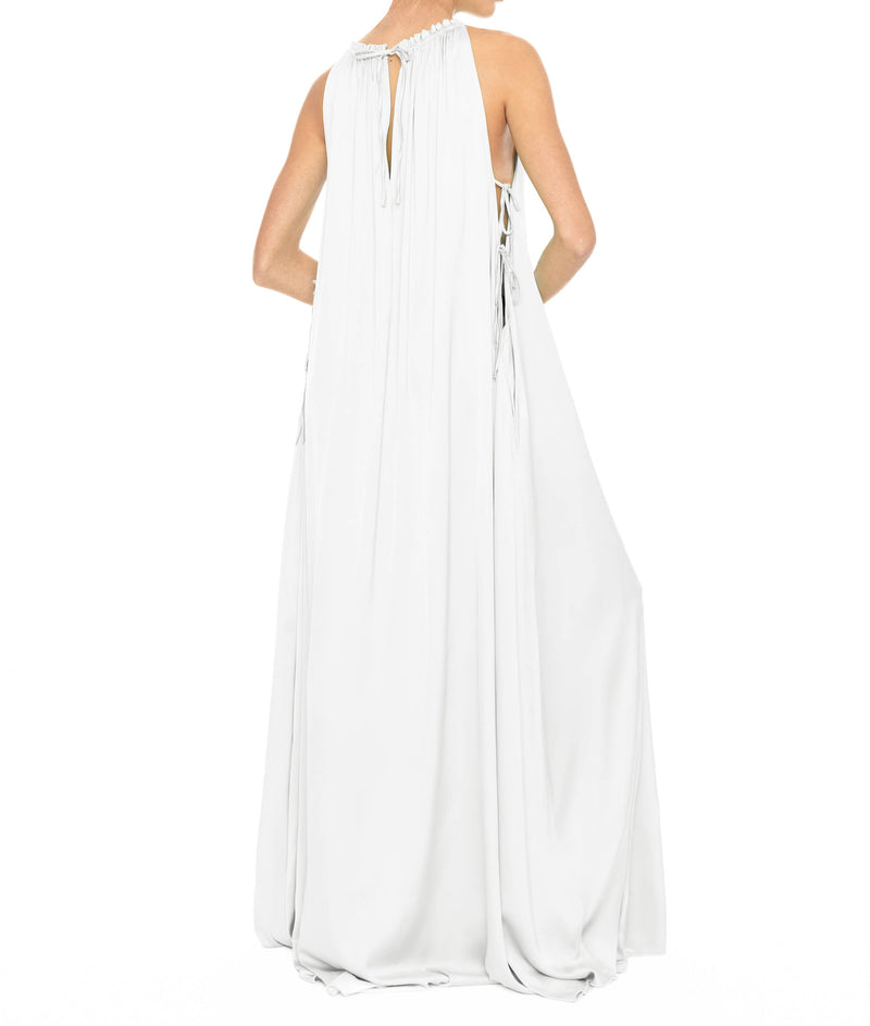WHITE LONG HALTER DRESS