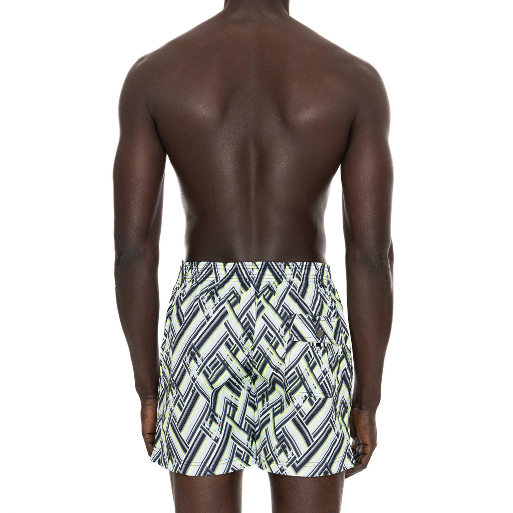 BLACK ELASTICATED MID-LENGTH SWIM BOXER