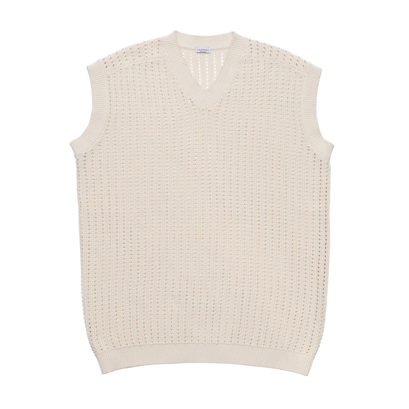 COTTON V-NECK GILET WITH OPEN STITCH
