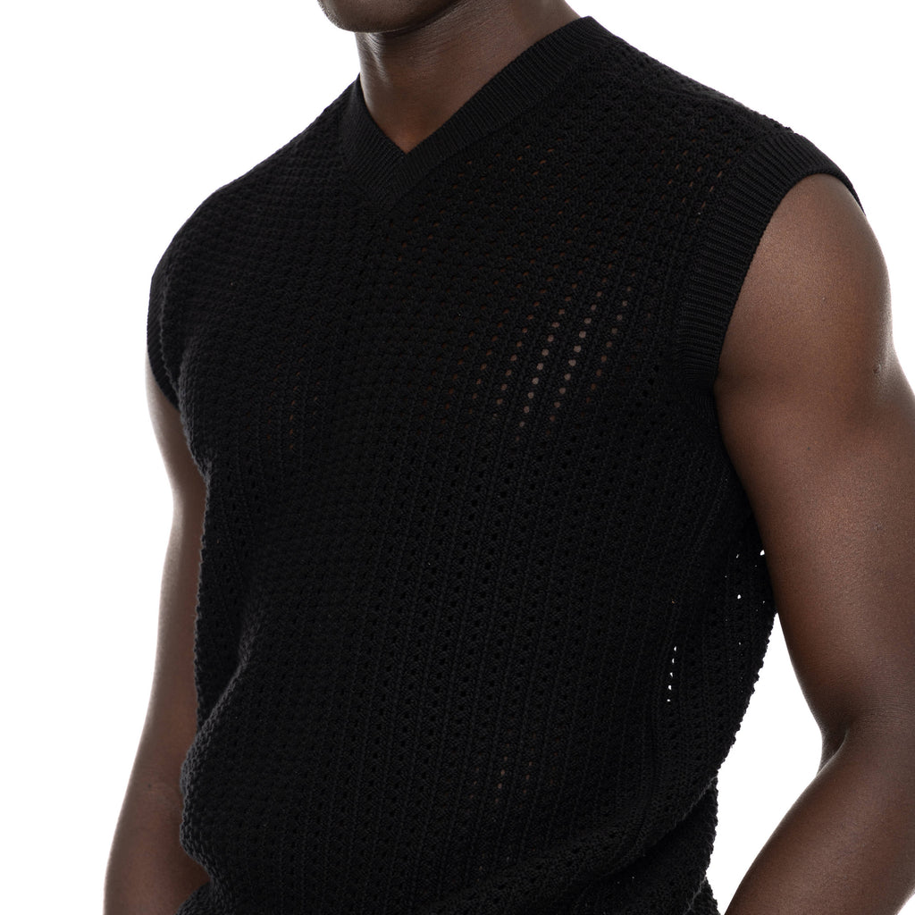 COTTON V-NECK GILET WITH OPEN STITCH