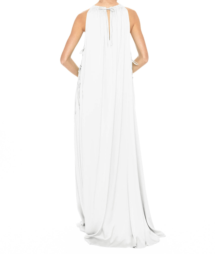 WHITE LONG HALTER DRESS