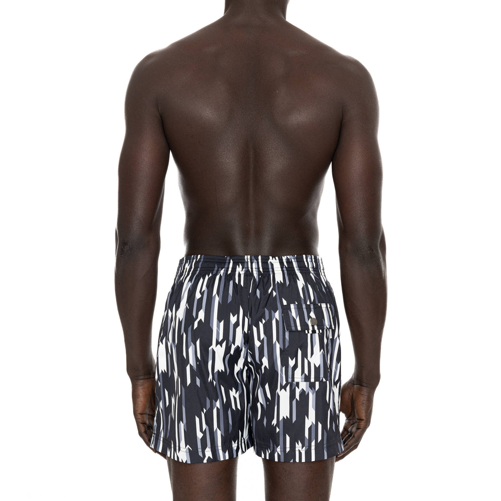 BLACK ELASTICATED MID-LENGTH SWIM BOXER