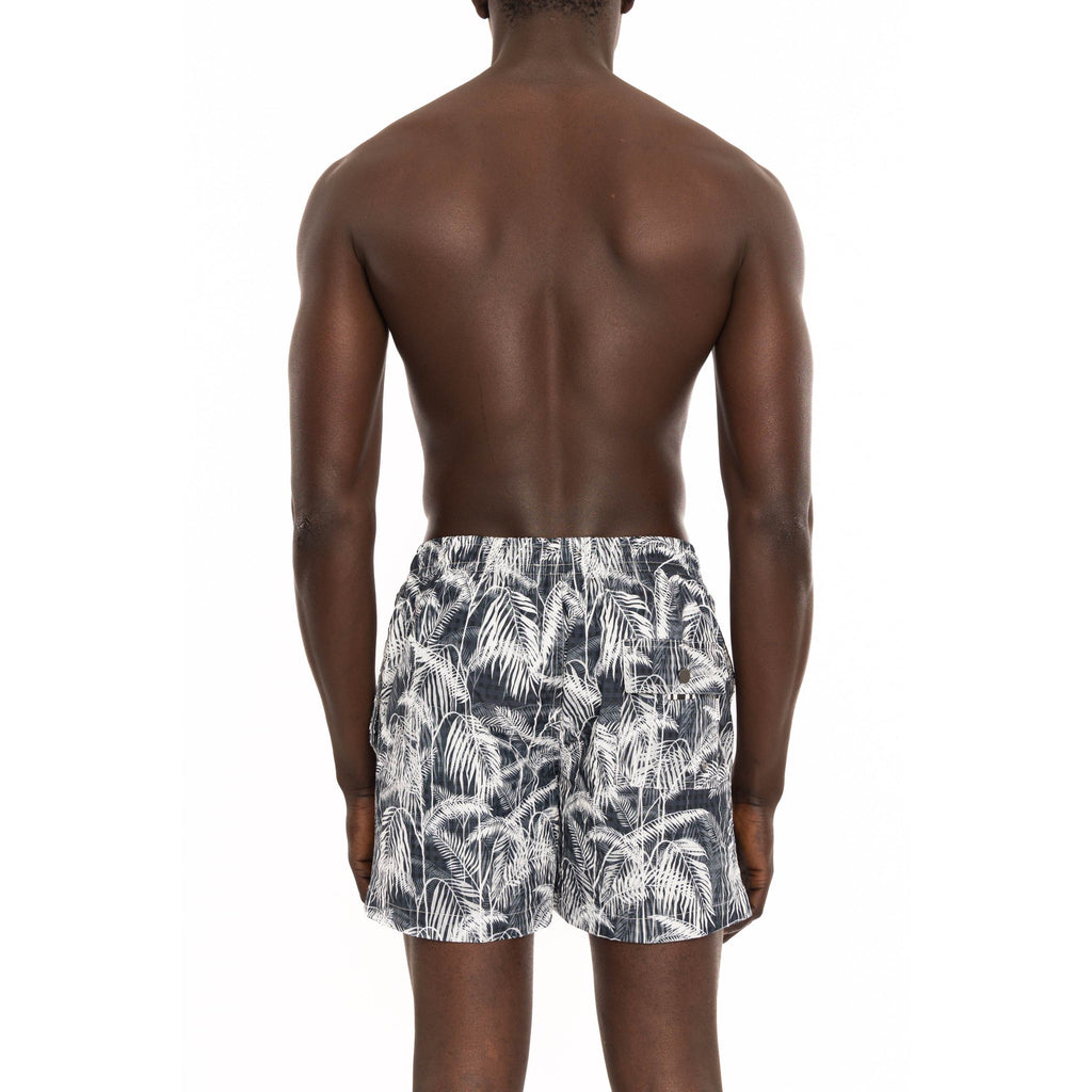 BLACK ELASTICATED MID-LENGTH SWIM BOXER