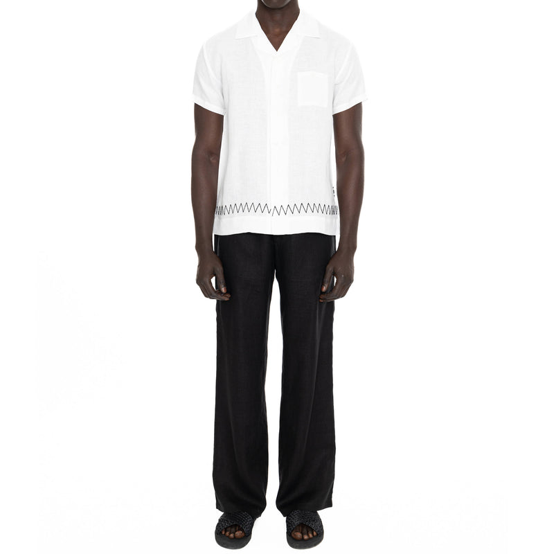 LINEN SHORT SLEEVE SHIRT WITH ZIG-ZAG EMBROIDERY