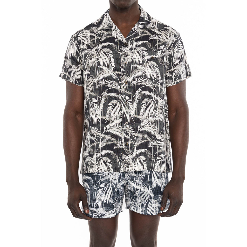 LINEN SHORT SLEEVE SHIRT WITH PALM PRINT