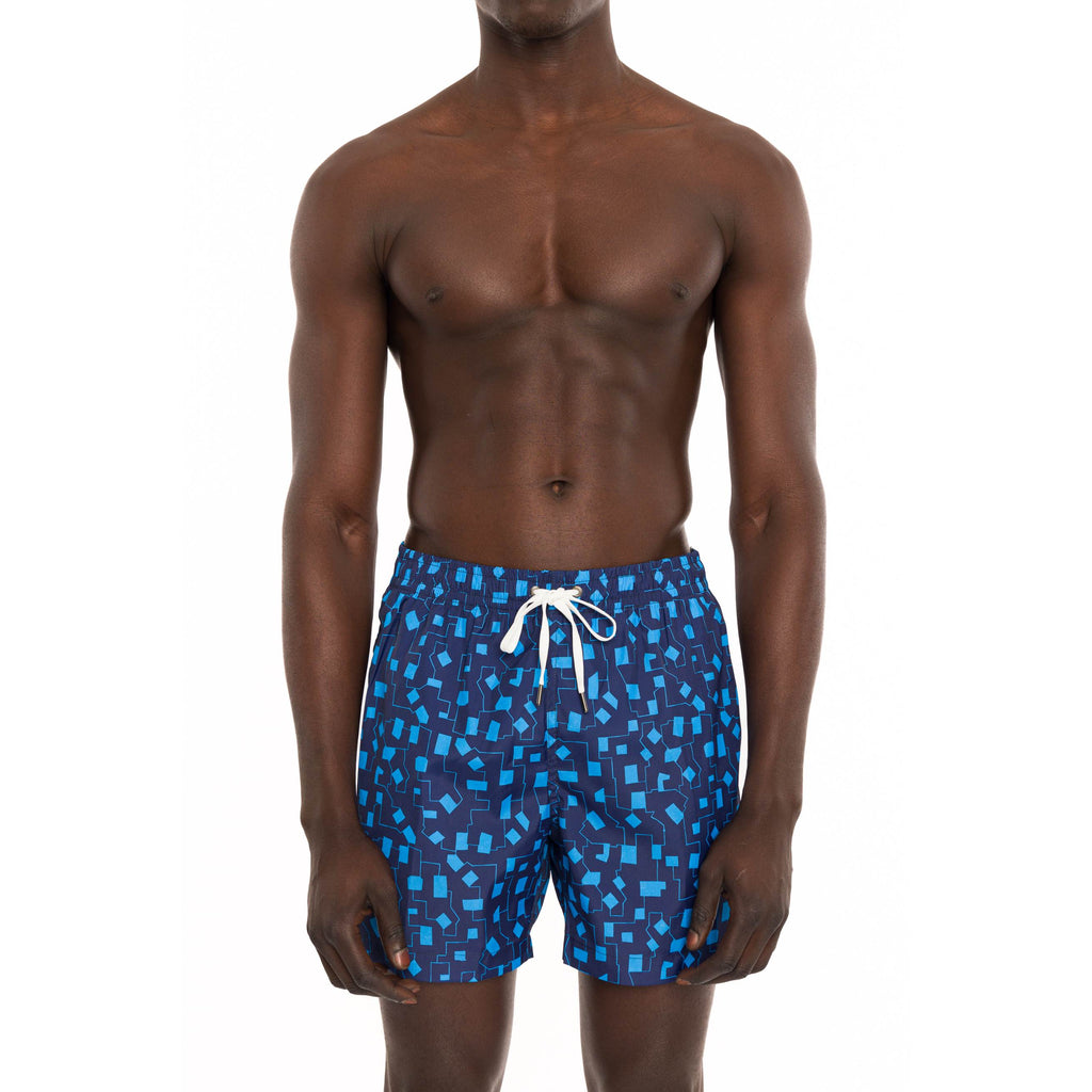 NAVY ELASTICATED MID-LENGTH SWIM BOXER