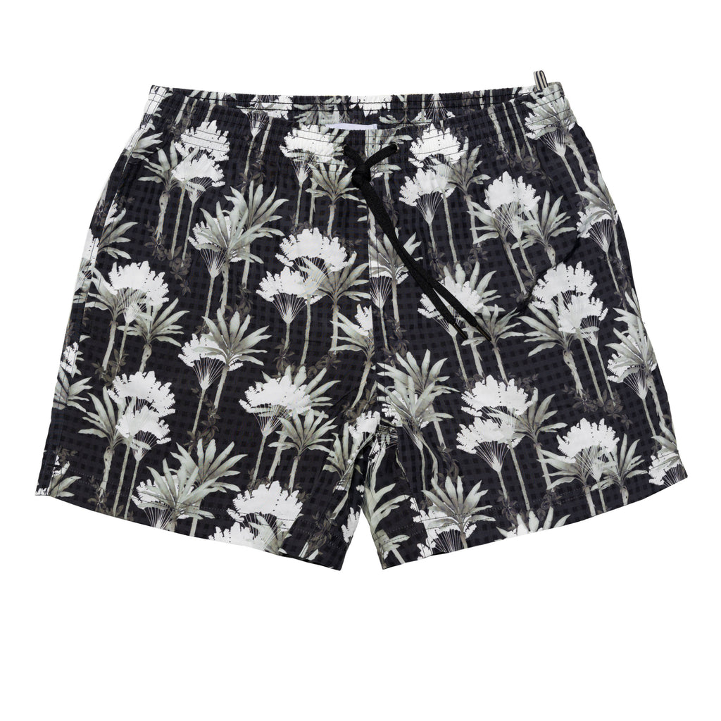 BLACK ELASTICATED MID-LENGTH SWIM BOXER