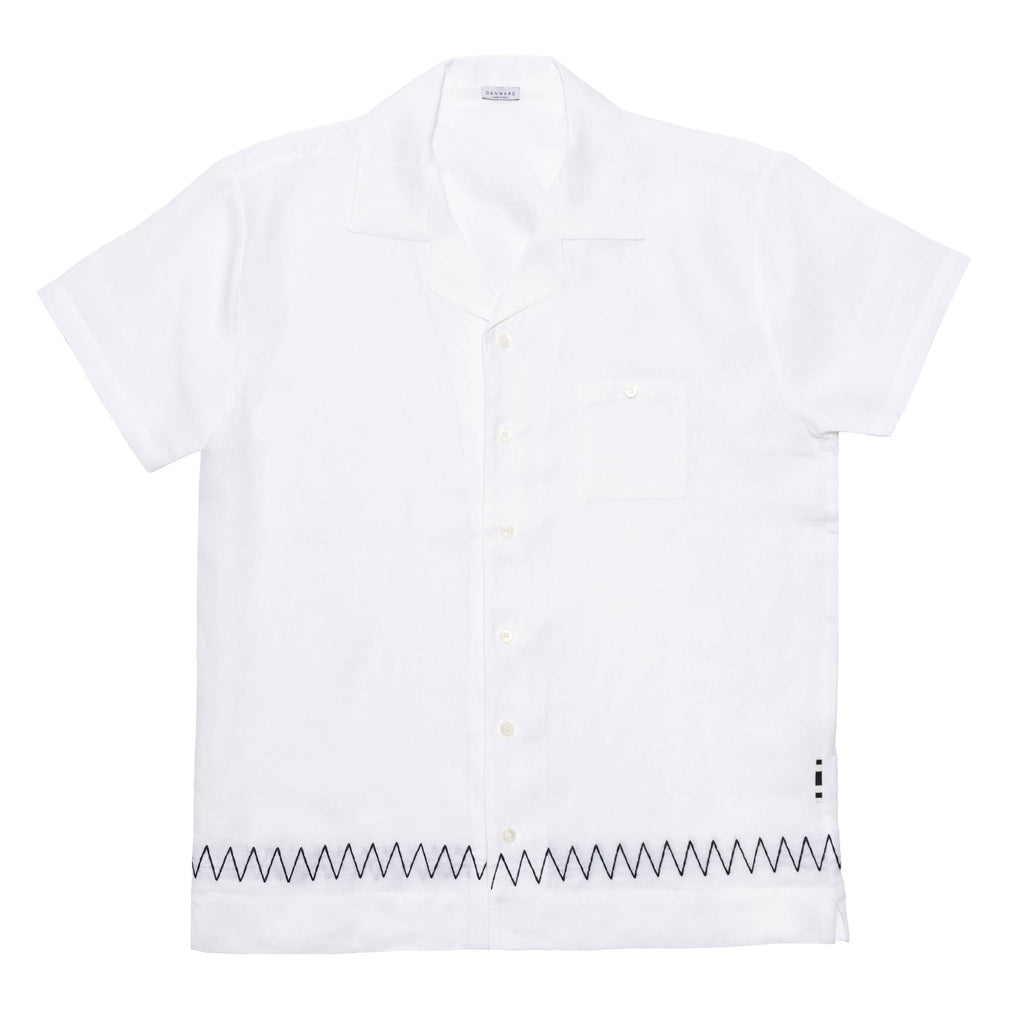 LINEN SHORT SLEEVE SHIRT WITH ZIG-ZAG EMBROIDERY