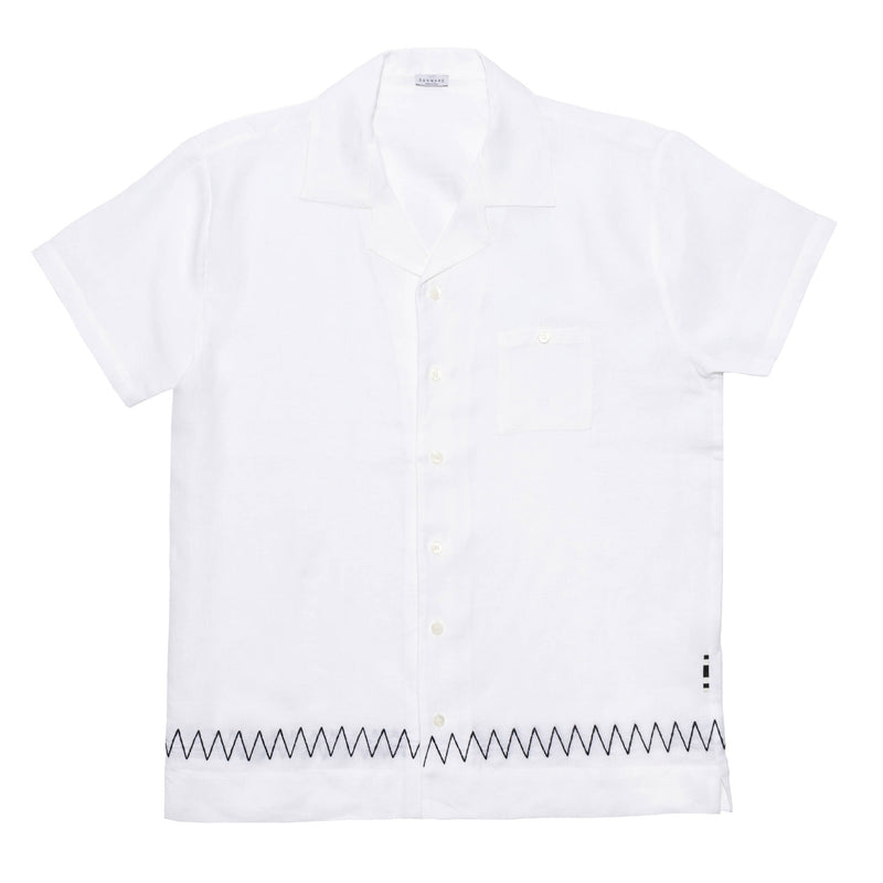 LINEN SHORT SLEEVE SHIRT WITH ZIG-ZAG EMBROIDERY