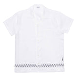 LINEN SHORT SLEEVE SHIRT WITH ZIG-ZAG EMBROIDERY