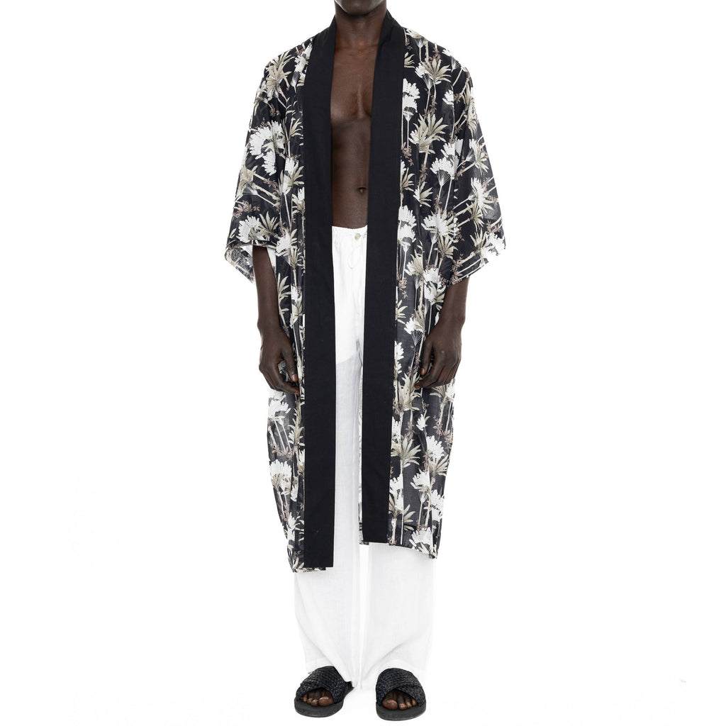 COTTON VOILE MEN'S KIMONO WITH PALM PRINT