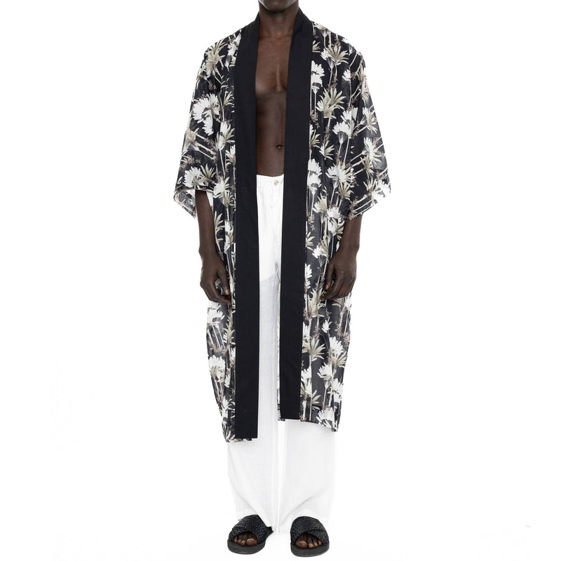 COTTON VOILE MEN'S KIMONO WITH PALM PRINT
