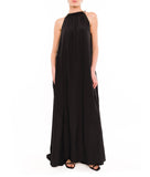 BLACK LONG HALTER DRESS