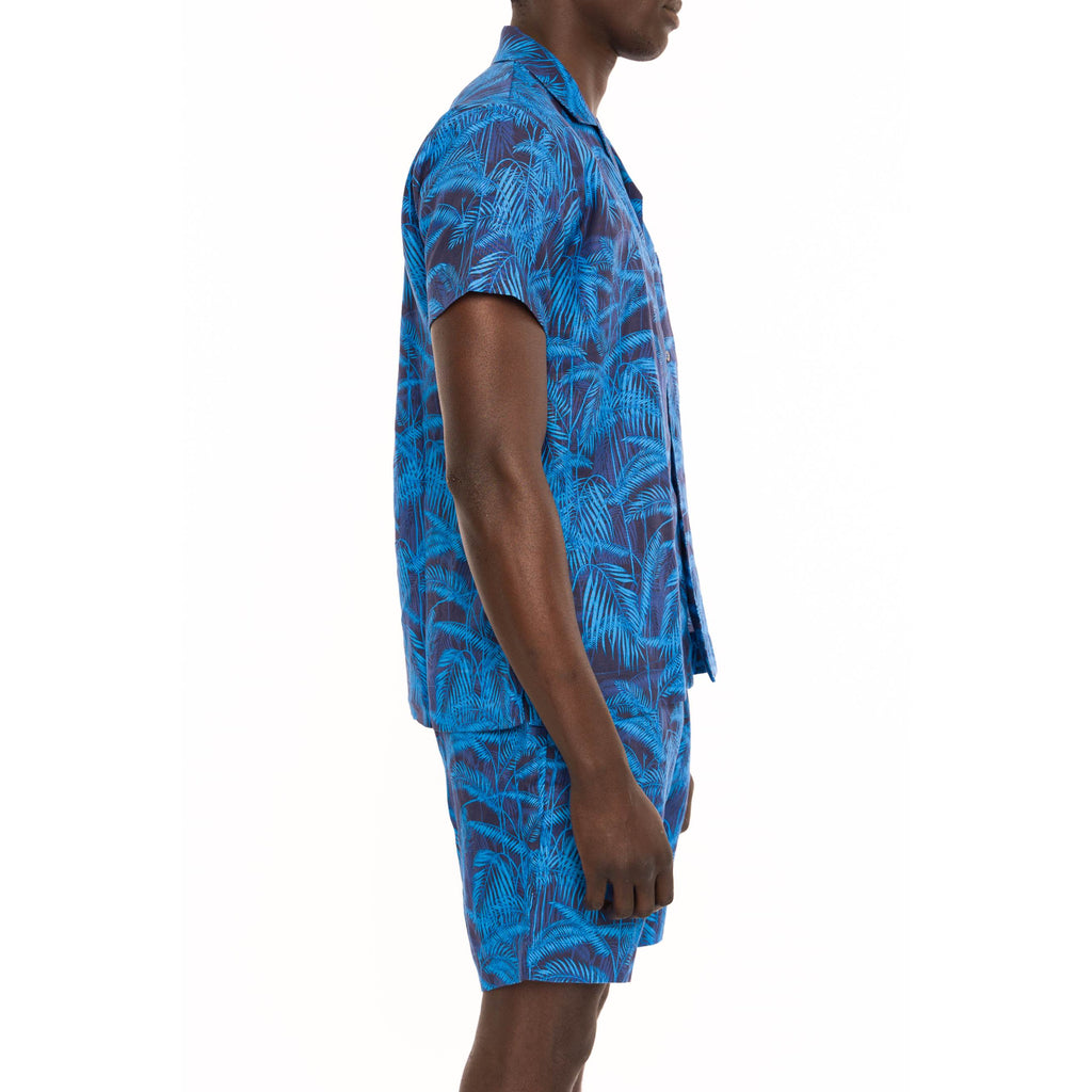 LINEN SHORT SLEEVE SHIRT WITH PALM PRINT