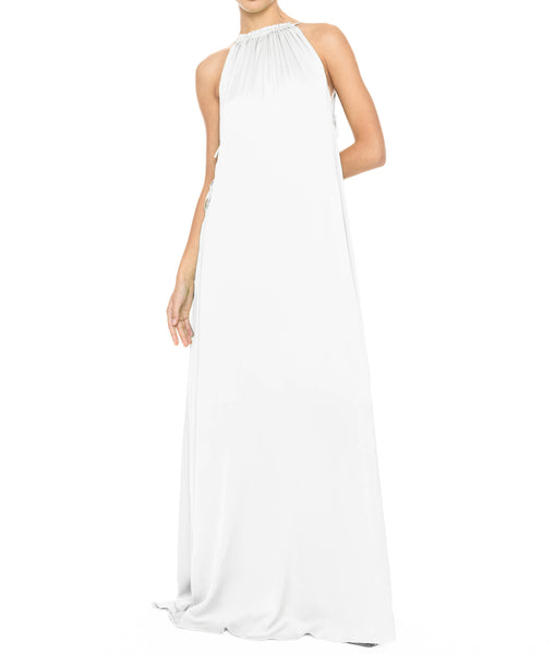 WHITE LONG HALTER DRESS