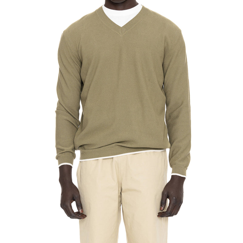 HIGH V-NECK COTTON JUMPER WITH CONTRAST TIPPING