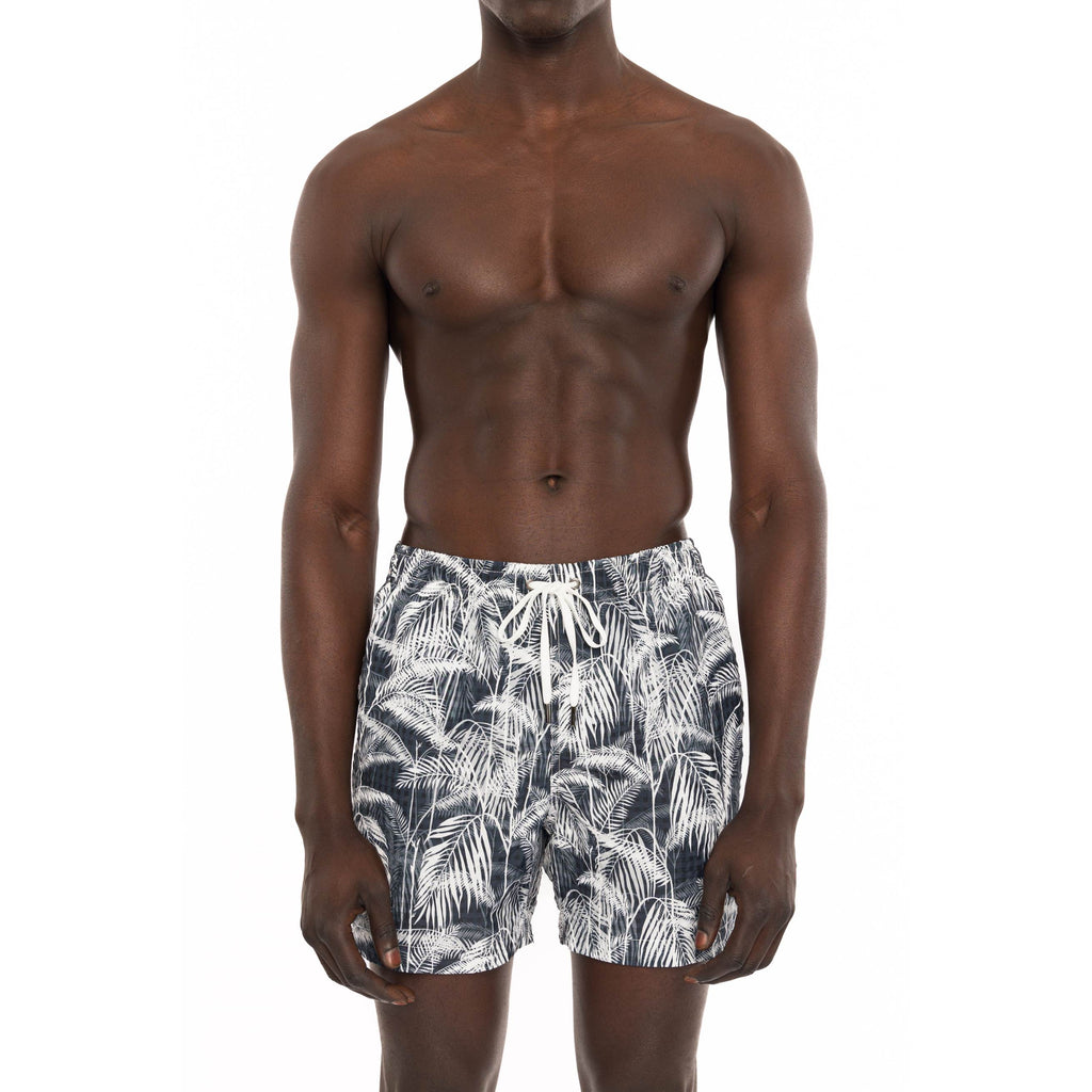 BLACK ELASTICATED MID-LENGTH SWIM BOXER