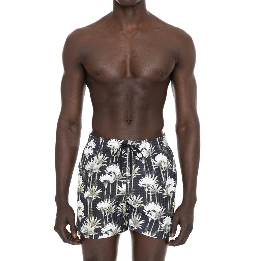 BLACK ELASTICATED MID-LENGTH SWIM BOXER