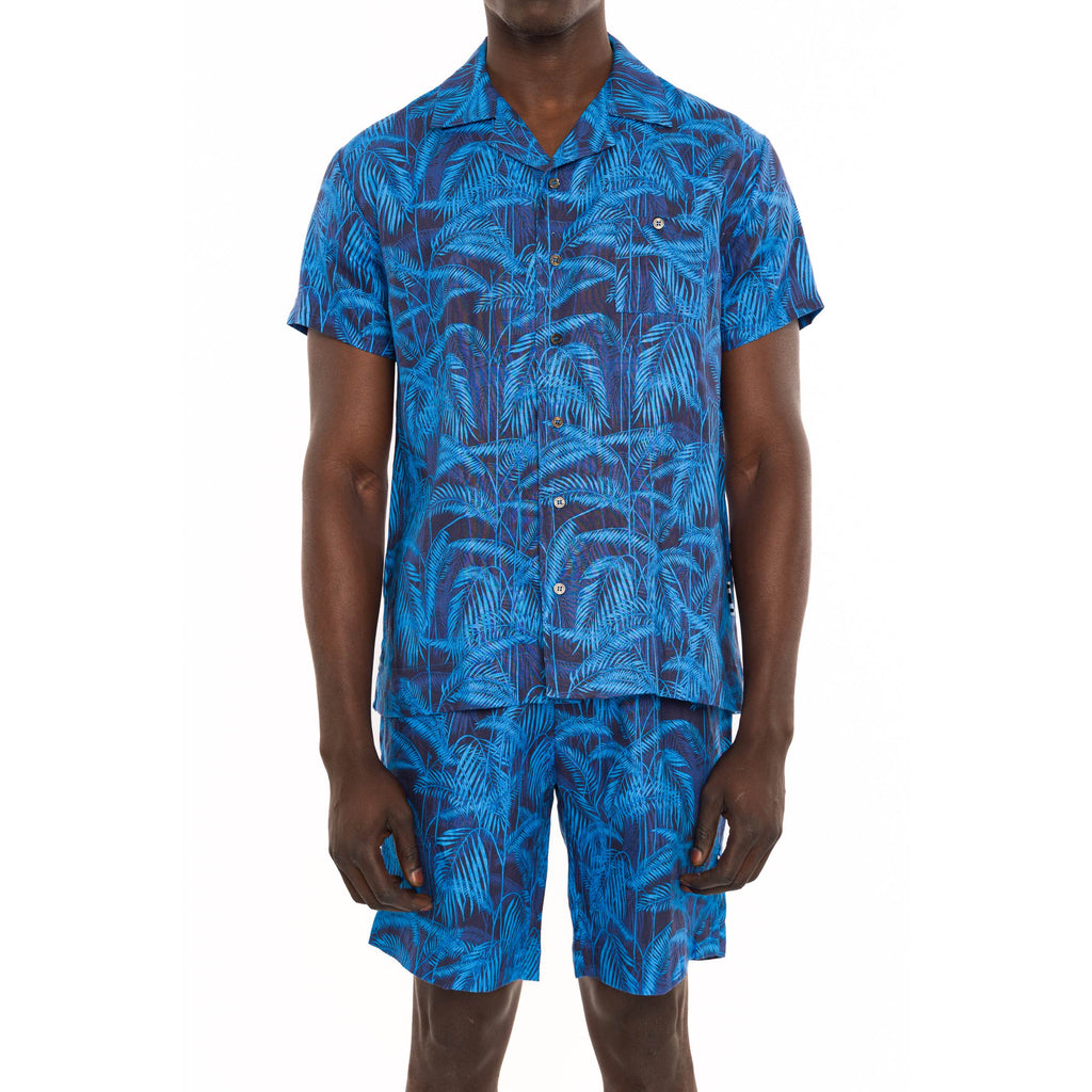 LINEN SHORT SLEEVE SHIRT WITH PALM PRINT