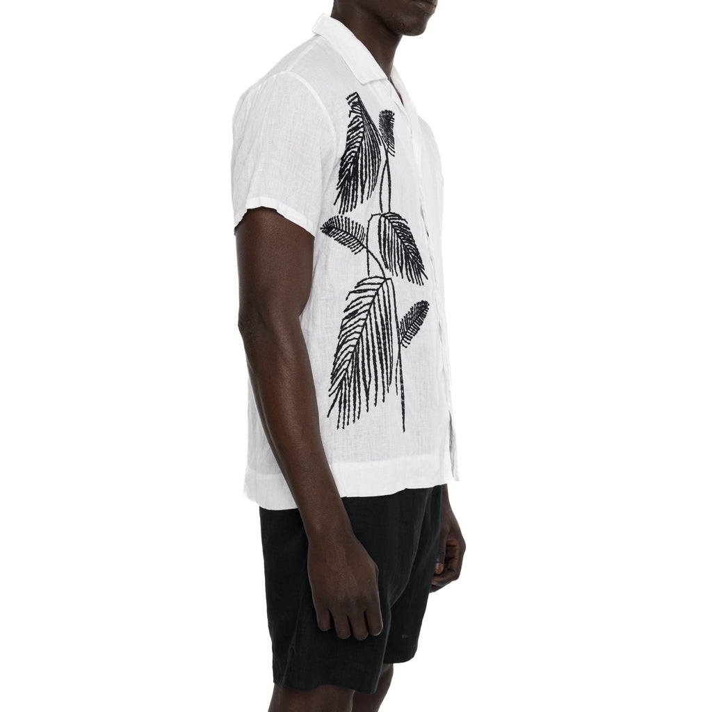 LINEN SHORT SLEEVE SHIRT WITH PALM EMBROIDERY