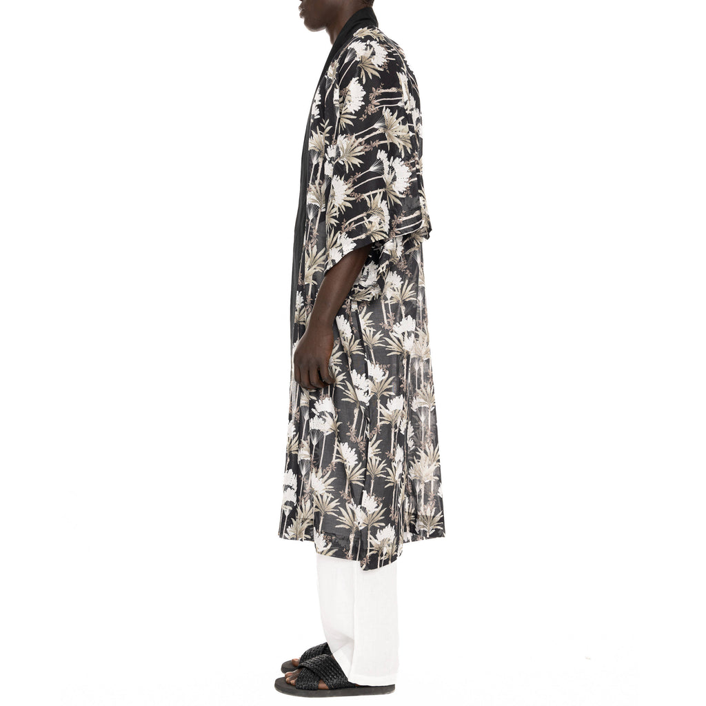 COTTON VOILE MEN'S KIMONO WITH PALM PRINT