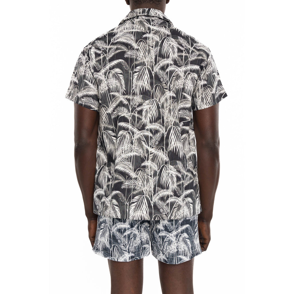 LINEN SHORT SLEEVE SHIRT WITH PALM PRINT