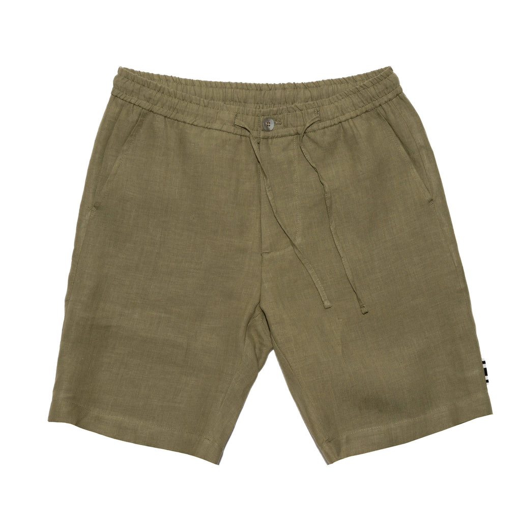 KHAKI ELASTICATED LINEN SHORT WITH DRAWSTRING