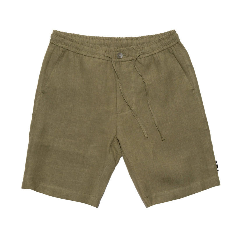 KHAKI ELASTICATED LINEN SHORT WITH DRAWSTRING