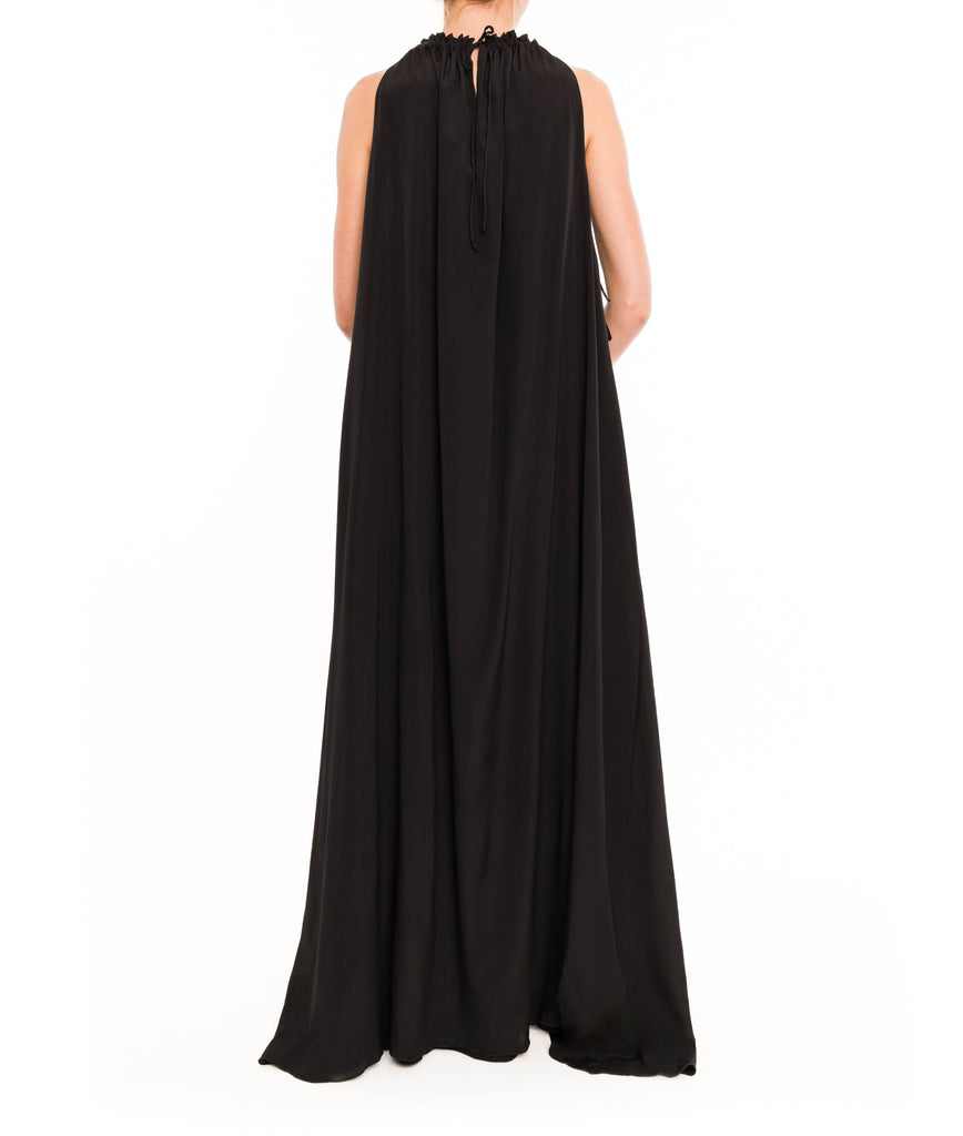 BLACK LONG HALTER DRESS