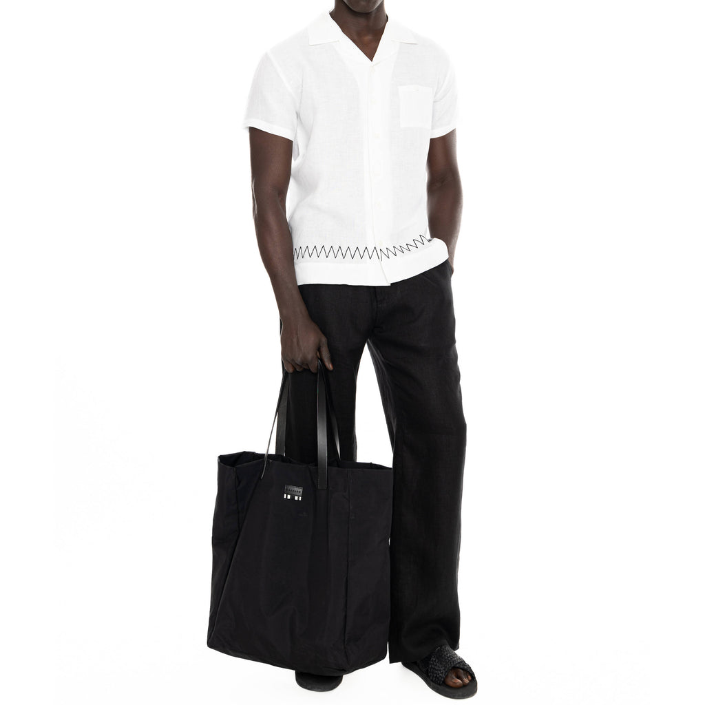 LINEN SHORT SLEEVE SHIRT WITH ZIG-ZAG EMBROIDERY
