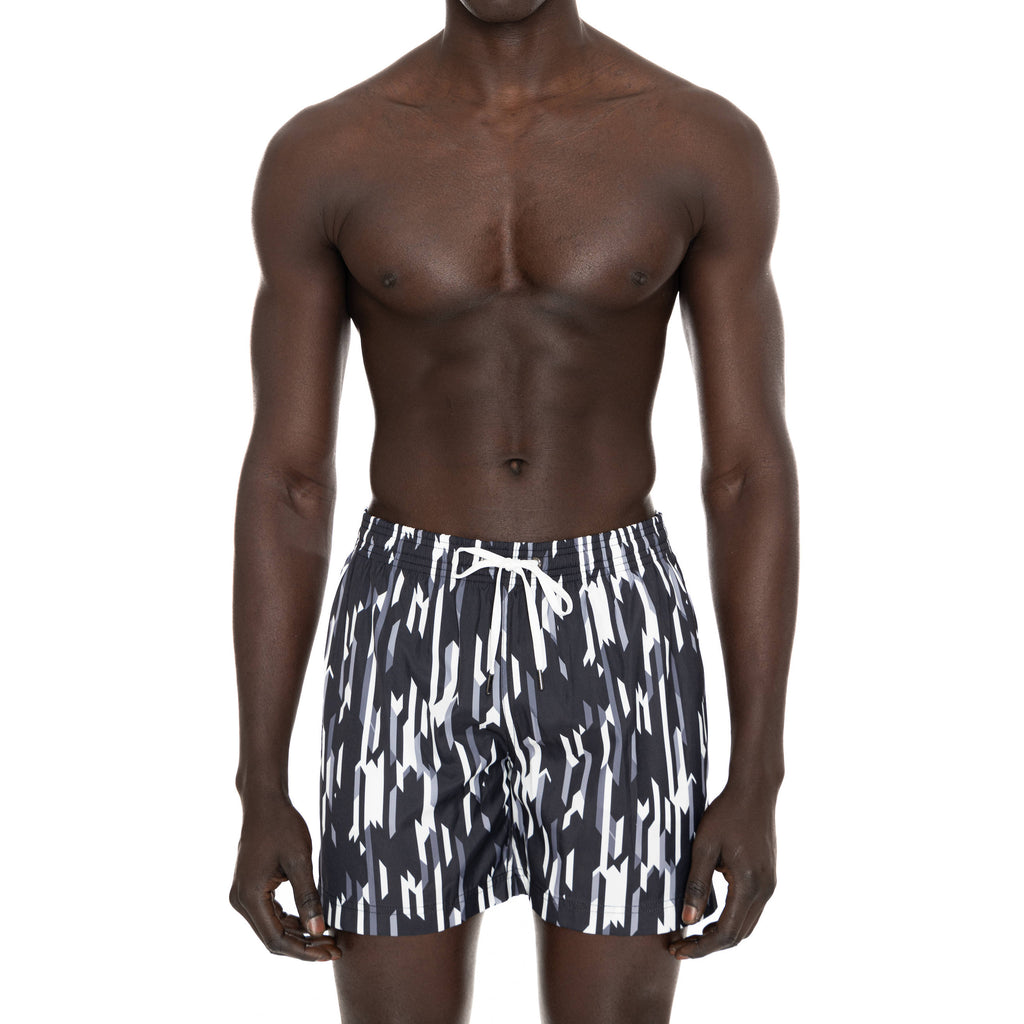 BLACK ELASTICATED MID-LENGTH SWIM BOXER