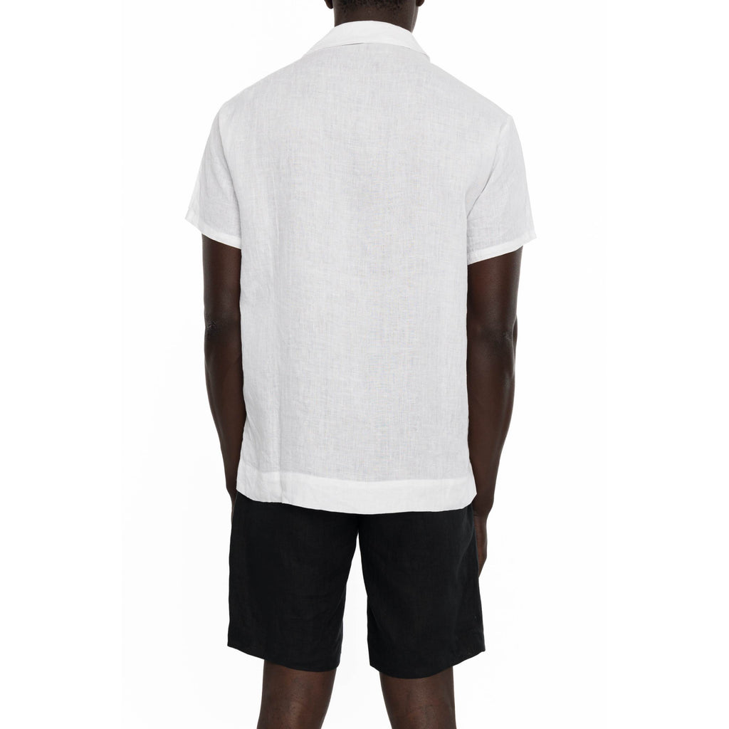 LINEN SHORT SLEEVE SHIRT WITH PALM EMBROIDERY