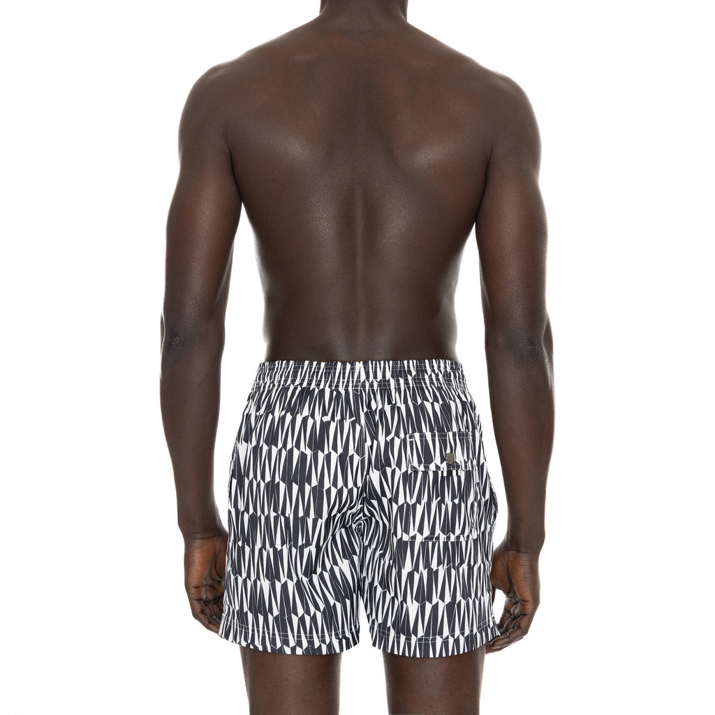 BLACK ELASTICATED MID-LENGTH SWIM BOXER