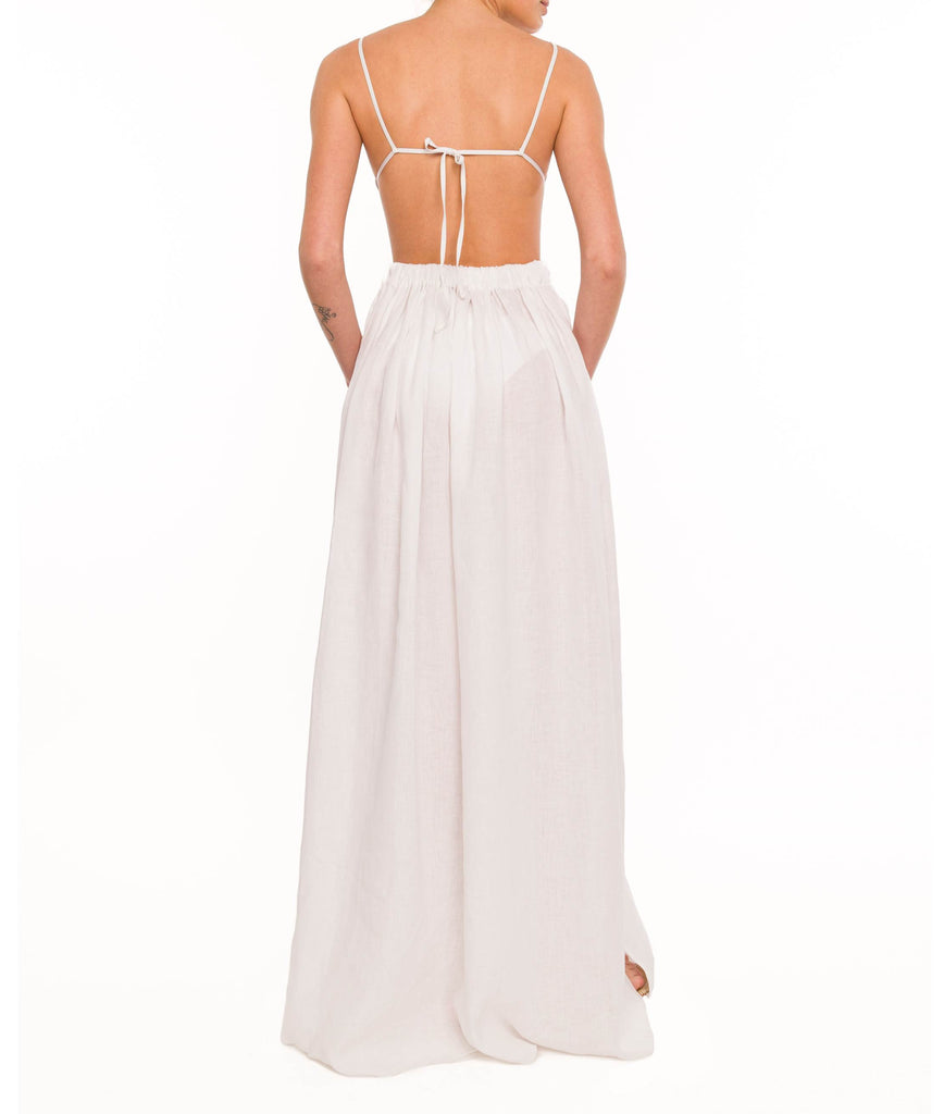 WHITE LONG LINEN SKIRT