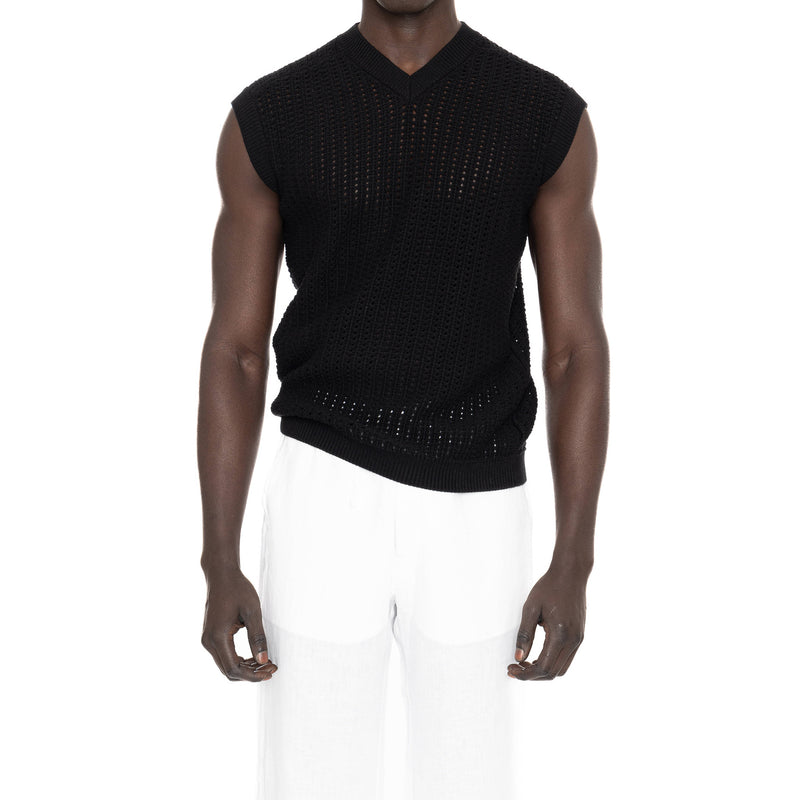COTTON V-NECK GILET WITH OPEN STITCH