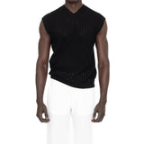 COTTON V-NECK GILET WITH OPEN STITCH