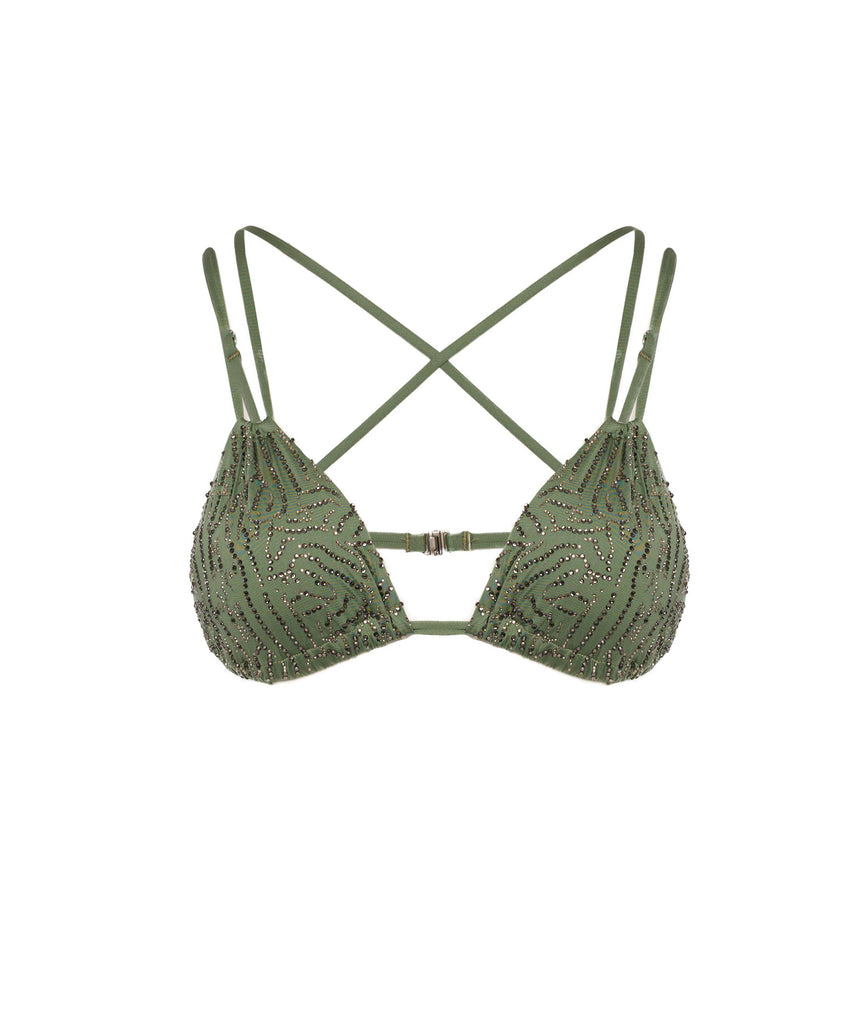 SAGE IDRA TRIANGLE BIKINI TOP WITH CRYSTALS