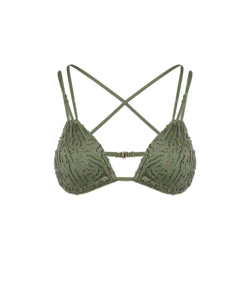 SAGE IDRA TRIANGLE BIKINI TOP WITH CRYSTALS