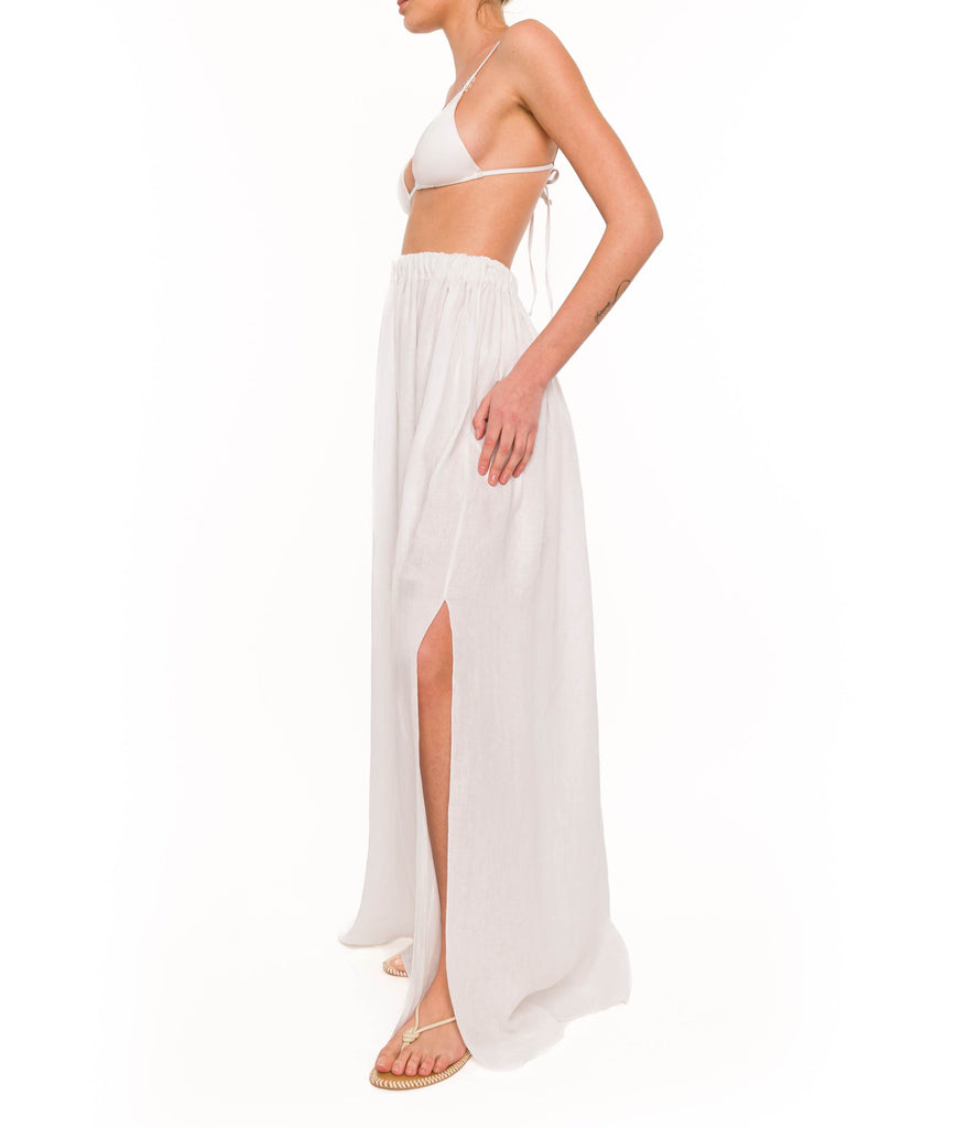 WHITE LONG LINEN SKIRT