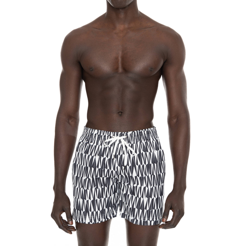 BLACK ELASTICATED MID-LENGTH SWIM BOXER