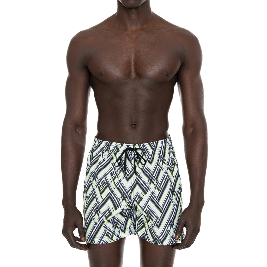 BLACK ELASTICATED MID-LENGTH SWIM BOXER