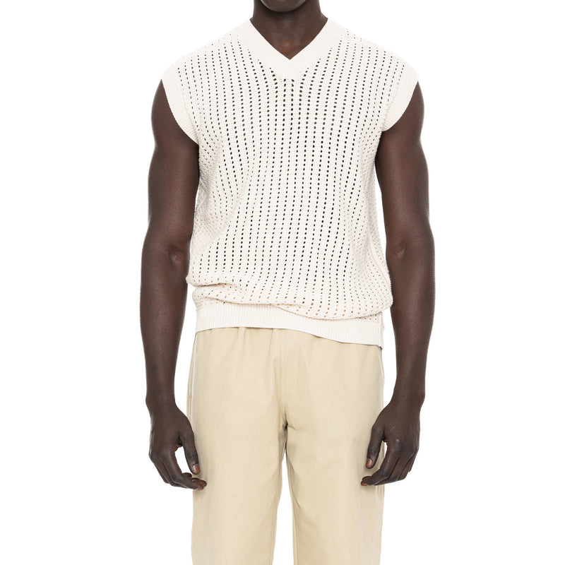 COTTON V-NECK GILET WITH OPEN STITCH