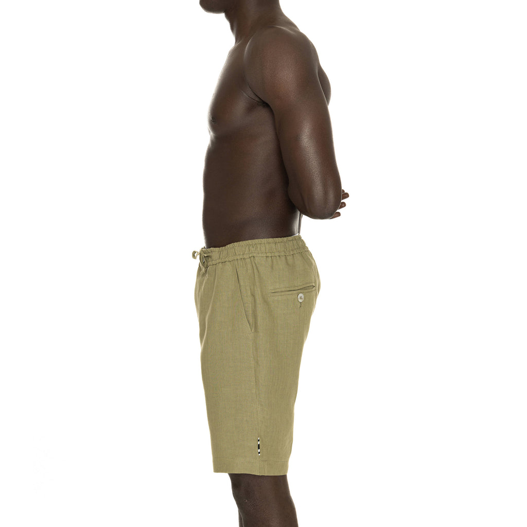 KHAKI ELASTICATED LINEN SHORT WITH DRAWSTRING