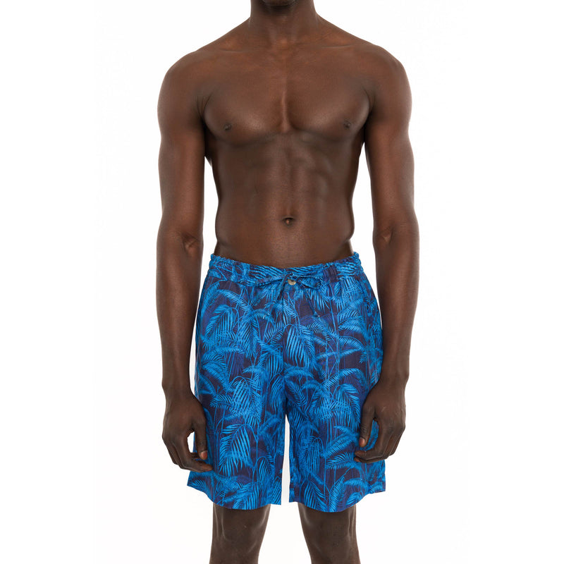 LINEN SHORT WITH DRAWSTRING WITH PALM PRINT