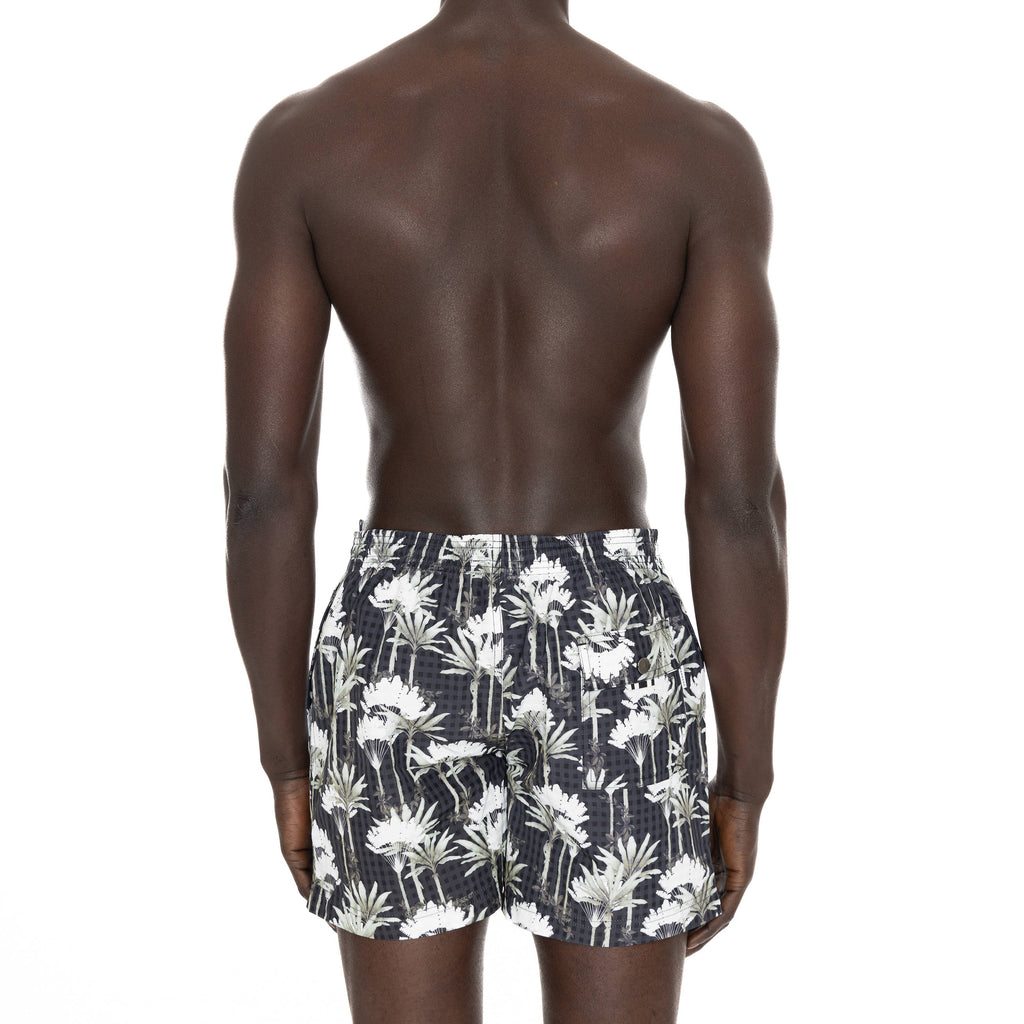 BLACK ELASTICATED MID-LENGTH SWIM BOXER