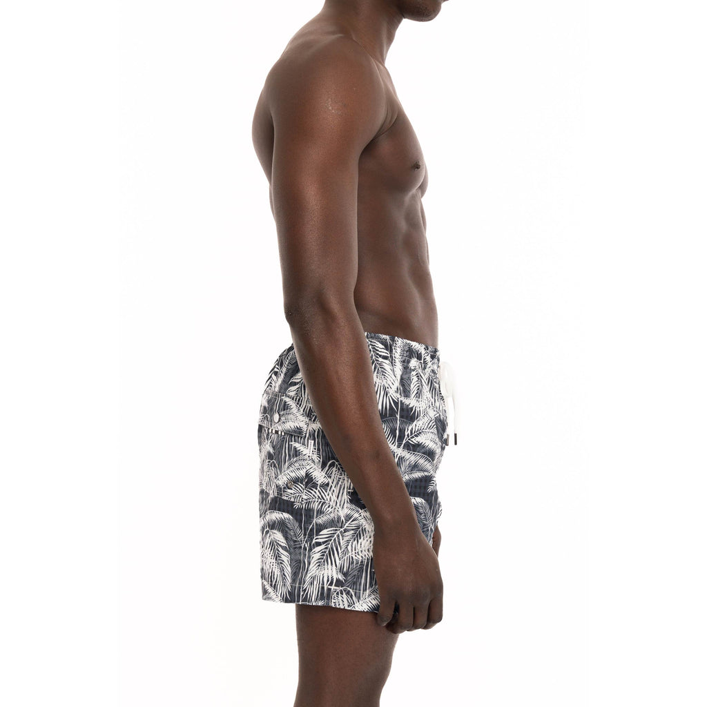 BLACK ELASTICATED MID-LENGTH SWIM BOXER