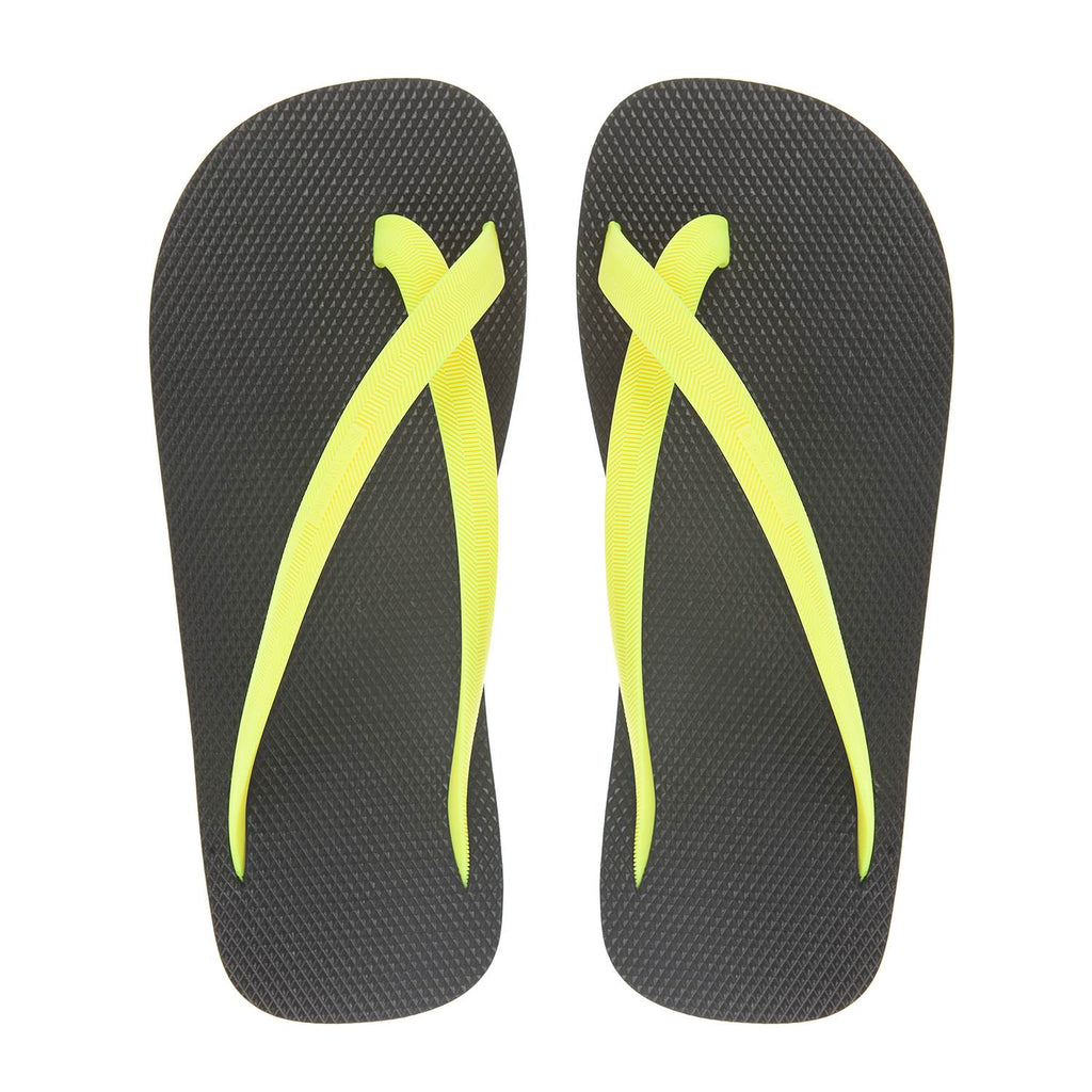 BICOLORED CROSS TOE FLIP-FLOP, BLACK WITH LEMON