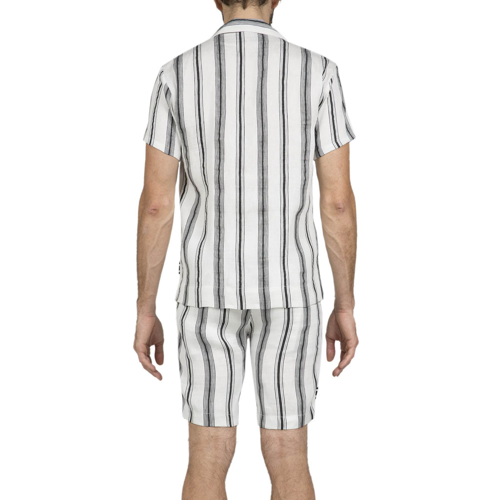 SHORT SLEEVE STRIPED SHIRT IN LINEN AND SILK