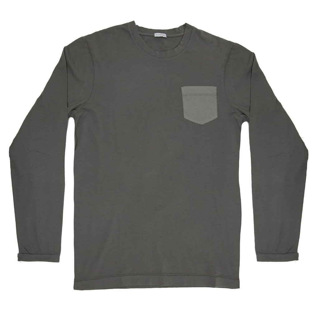 COTTON JERSEY-POPELINE GARMENT DYED LONG SLEEVE CREW NECK T-SHIRT